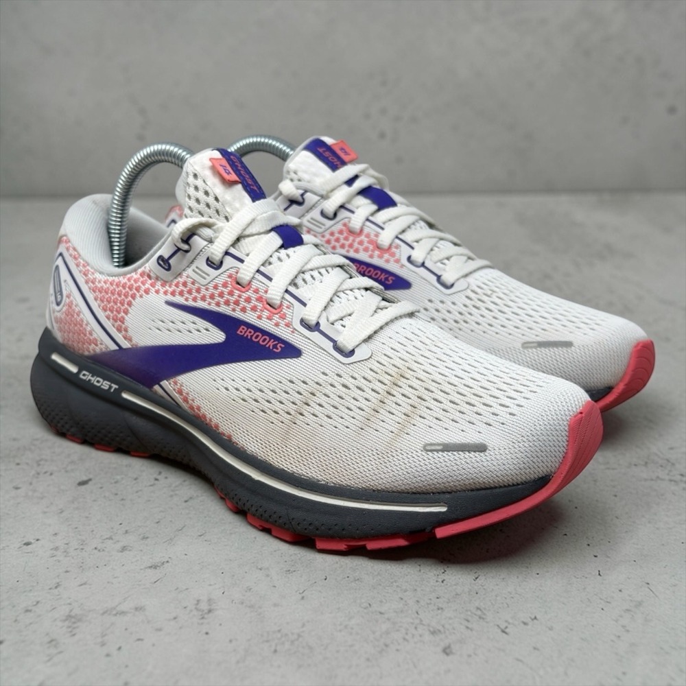 Brooks Ghost 14 Running Shoes Womens 9 White Purple Pink 1203561B192